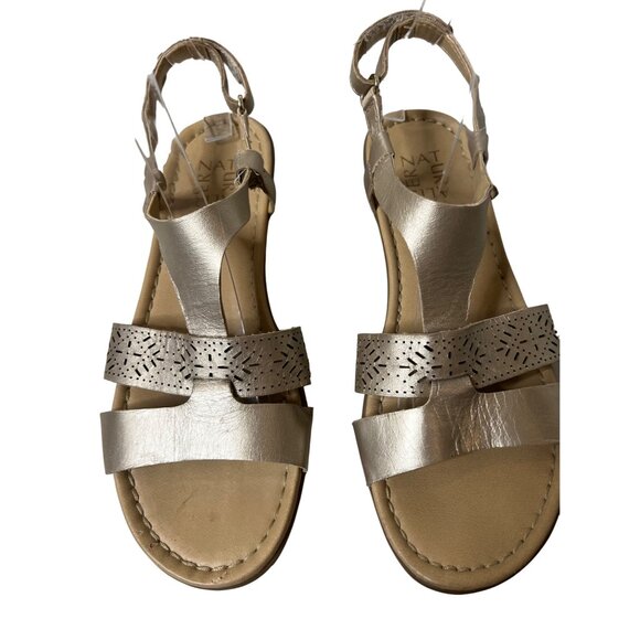 Naturalizer Womens Leather Sandals With Laser Cut Straps 8M Beige Ankle Closure - Picture 13 of 14